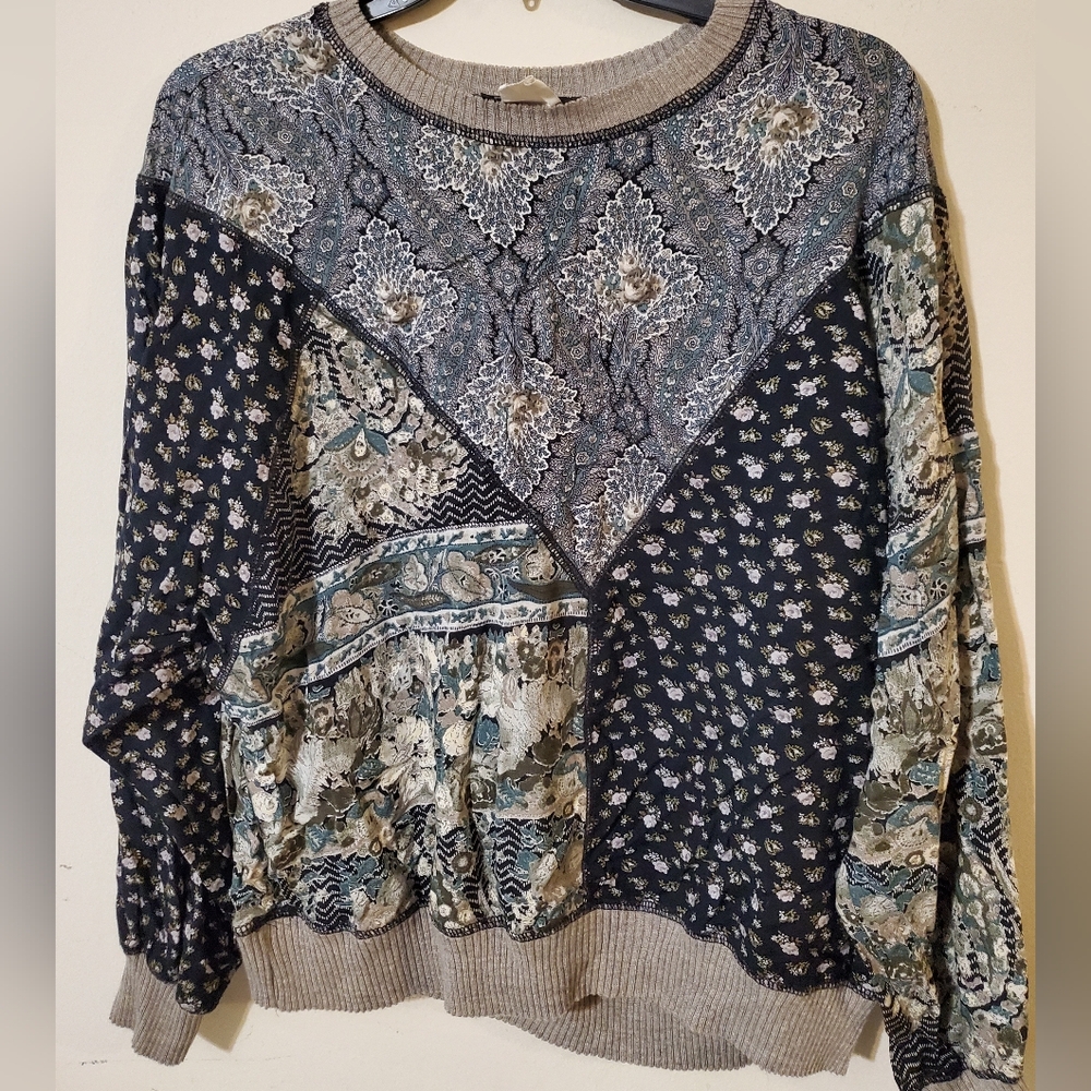 Vintage Carole Little Multi Patterned Eclectic Sweater Pullover Size 12 LOVE!!